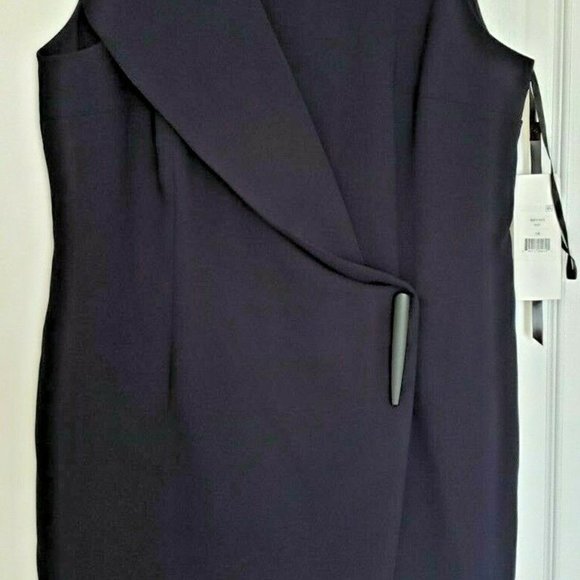 DKNY Navy Power Sheath Faux Wrap Front Dress - Picture 2 of 13
